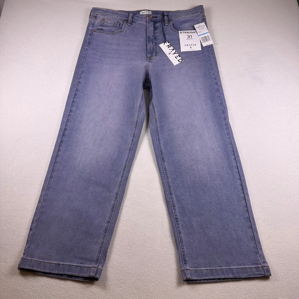 Frayed Jeans Womens‎ 31 Relaxed Straight Leg Denim Blue Romy Wash NWT Pink Tint